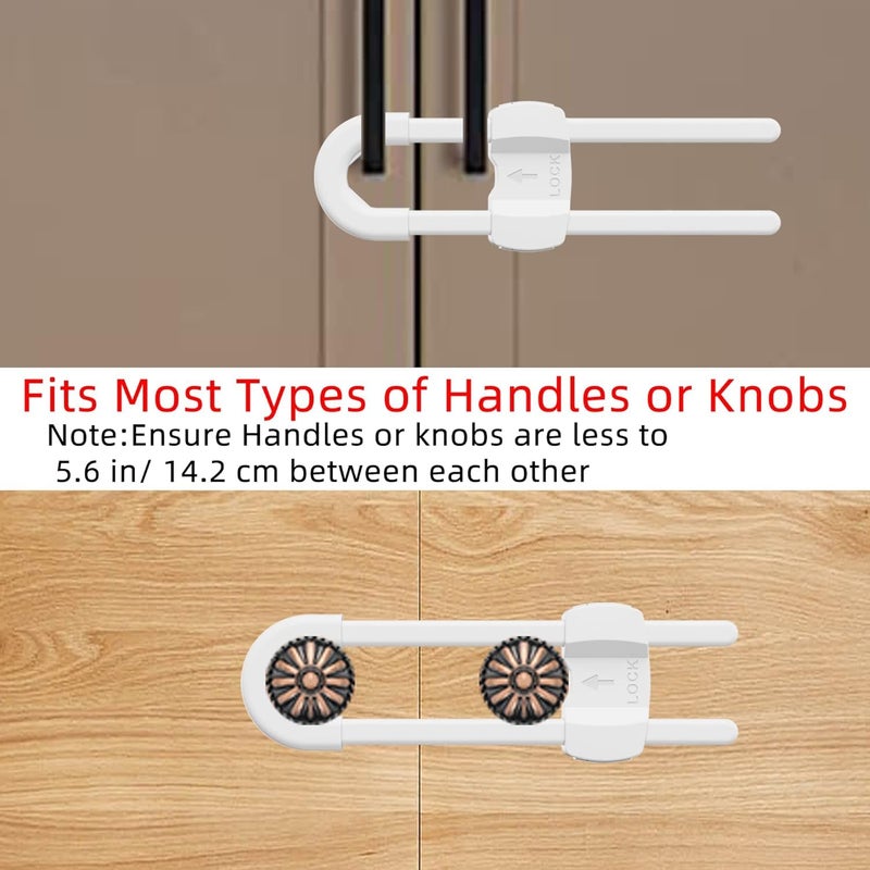 TERDEWE (3 pack white) 4 button Cabinet Locks, U-Shaped Proofing Drawers Safety Child Locks Adjustable, for Wardrobe,Kitchen,Bathroom,Drawer,Fridge,Cupboard Doors Knobs & Handles - Image 5